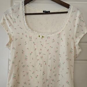 wild fable Cream Floral Scoop Neck Top with Pink Roses